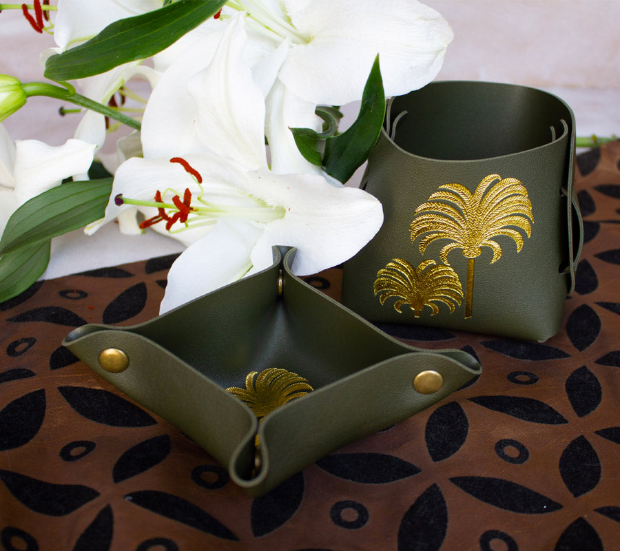 Leather Cup and Tray